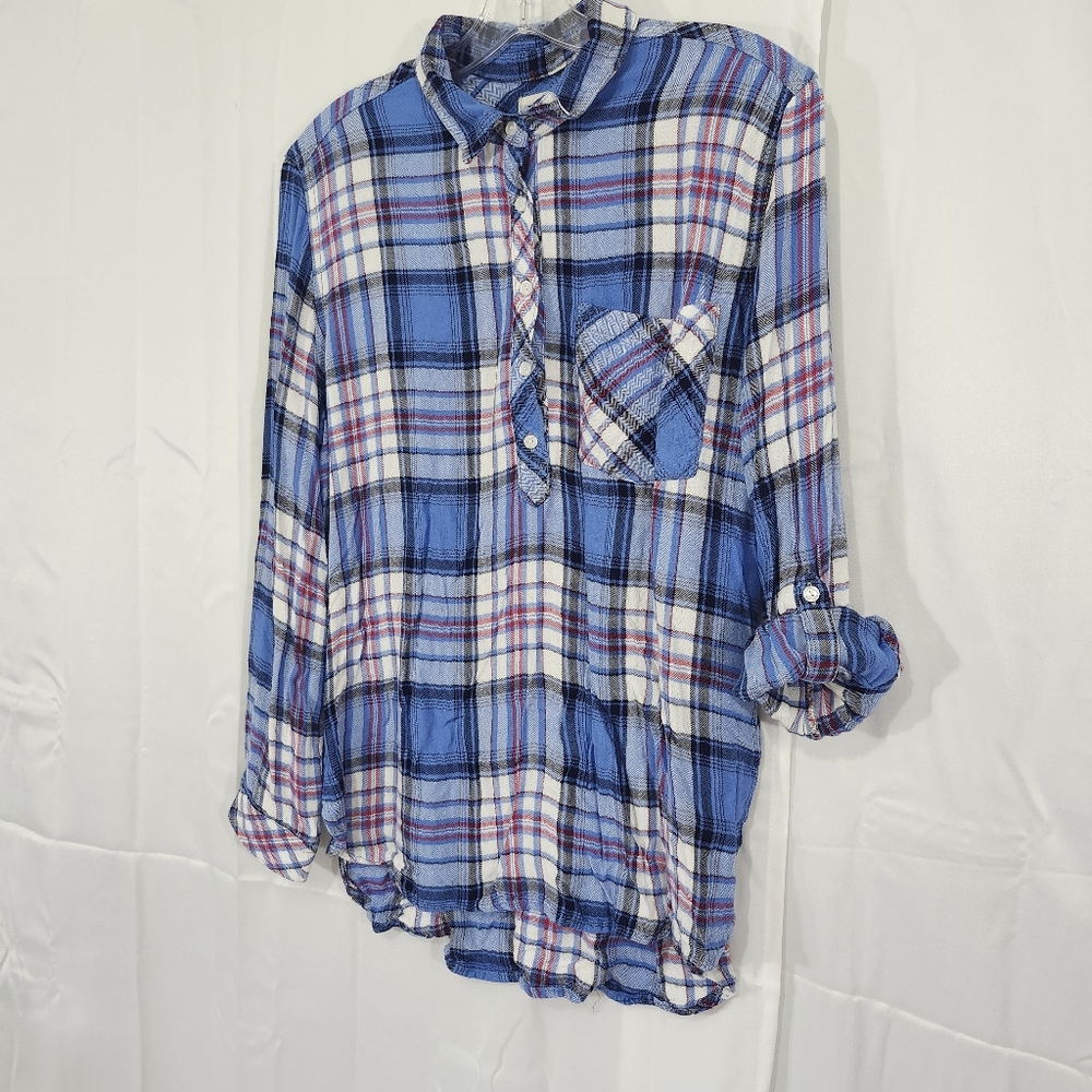 Id:23 Size Medium Blue and White Plaid Shirt - Picture 3 of 9